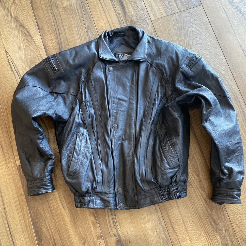 Cosa Nova Leather Jacket Men's Oversized Small Black 90's Canada euc